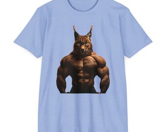Bobcat Muscle Graphic T-Shirt, Unisex CVC Tee, Funny Animal Shirt, Unique Gift for Animal Lovers, Casual Wear, Summer Fashion, Buff Lynx