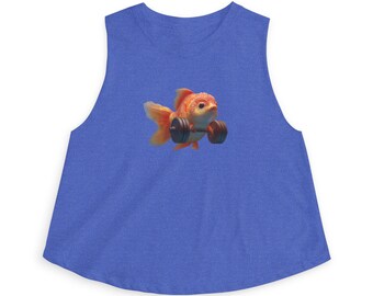 Goldfish Lifting Weights Crop Top | Kawaii Fish Illustration