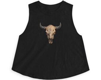 Cow Skull Crop Top | Western Boho Desert Skull Graphic