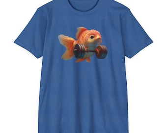 Goldfish Gym Vibes Unisex CVC Jersey T-shirt, Cute Workout Shirt, Funny Animal Tee, Fitness Gift, Quirky Apparel