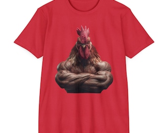 Muscle Chicken Graphic Tee, Funny T-Shirt for Animal Lovers, Quirky Gift for Birthdays, Chickens, Farmhouse Decor, Unisex Apparel
