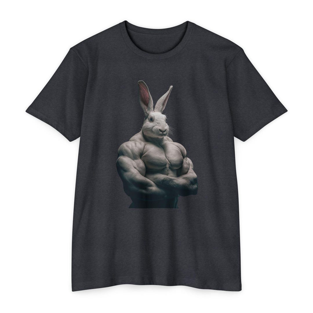 Muscular Bunny Illustration T-shirt | Strong Rabbit Graphic Tee - Etsy