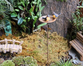 Vintage Rustic Birdbath Garden Pick Miniature Fairy Garden Decor