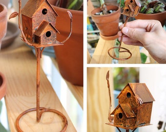 Rustic Vintage Standing Birdhouse Garden Miniature Fairy Garden Decor