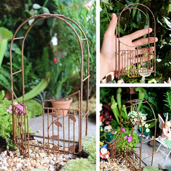 Rustic Vintage Garden Arch Arbor Gate Fence Miniature Fairy Garden Decor