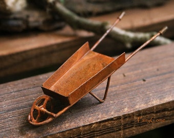 Rustic Vintage Wheelbarrow Miniature Fairy Garden Decor