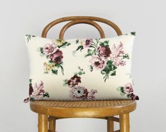 Floral Pillow Case in Pink, Burgundy, Yellow and White | 12x18, 16x16, 18x18, 20x20 Vintage Oversized Flowers Decorative Cushion Cover