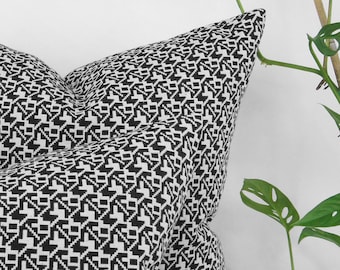 Minimalist 12x18 or 18x18 Geometric Woven Jacquard Cloth Decorative Throw Pillow Case, Black and White Cushion Cover, Modern  Home Decor