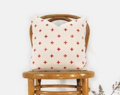 16x16 or 12x18 Cross Decorative Pillow Case | 18x18 20x20 Modern Red Swiss Crosses and Ecru Beige Hand Printed Geometric Cushion Cover