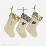 Personalized Christmas Stocking | Choose your Alphabet Letter / Animal, Color Accent and Pattern | Modern and Rustic Christmas Home Decor