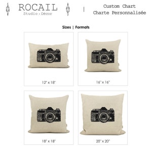 Personalized pillow case with vintage camera print 12x18, 16x16, 18x18, 20x20 custom decorative cushion cover, Modern urban decor image 9