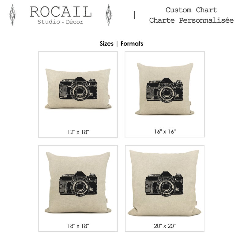 Personalized pillow case with vintage camera print 12x18, 16x16, 18x18, 20x20 custom decorative cushion cover, Modern urban decor image 9