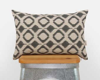 Diamond Decorative Throw Pillow Case | Lumbar 12x18, 12x20, 16x16 Dark Gray and Linen Flax Beige Geometric Cushion Cover, Modern Home Decor