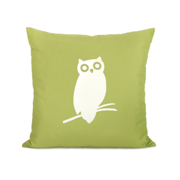 RESERVED for smurphsko - 18x18 outdoor owl pillow cover - Patio decor - Summer decorations - Owl applique cushion cover in green and white