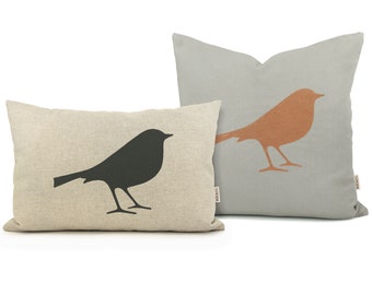 Housse de Coussin Oiseau | À Personnaliser, Couleur, Tissu et 12x18, 16x16, 18x18 ou 20x20 | Décor Nature et Moderne | Accent Décoratif