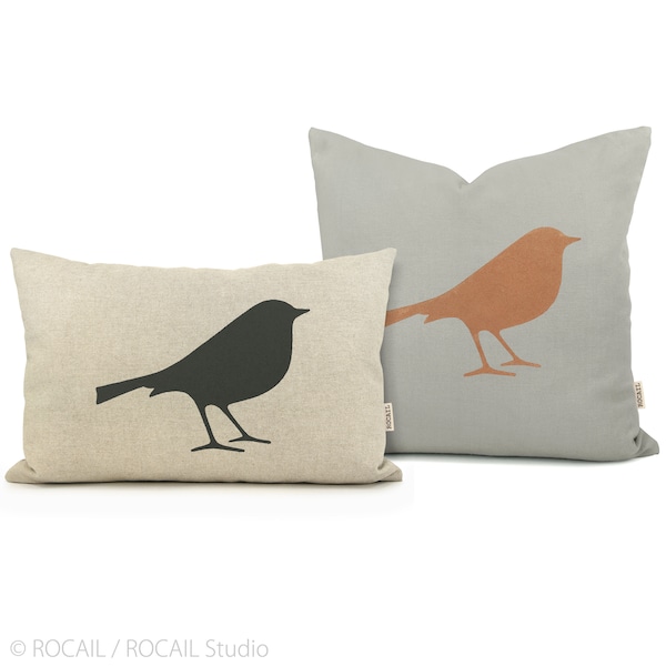 Custom bird pillow case, 12x18, 16x16, 18x18, 20x20 bird silhouette pillow cover, Personalized modern home decor