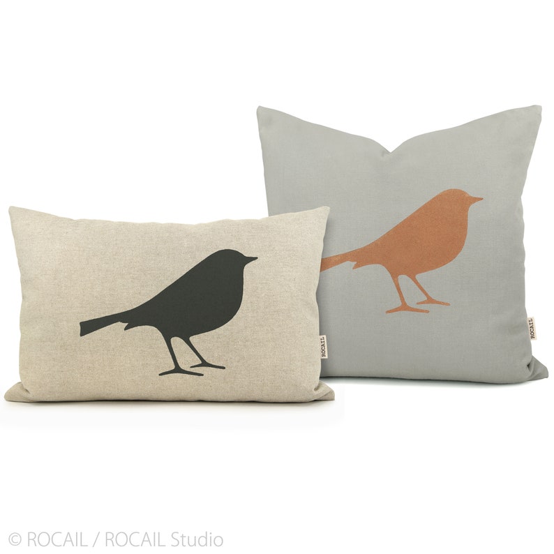 Custom bird pillow case, 12x18, 16x16, 18x18, 20x20 bird silhouette pillow cover, Personalized modern home decor image 1