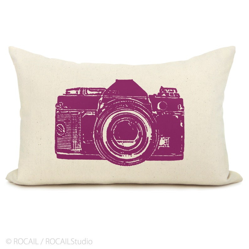 Personalized pillow case with vintage camera print 12x18, 16x16, 18x18, 20x20 custom decorative cushion cover, Modern urban decor image 6