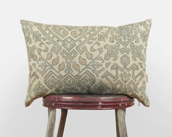 Modern Farmhouse Decorative Pillow Case, Blue and Beige Lumbar 12x18, 18x18 or 16x16 Cushion Cover, Ethnic Neutral Home Decor