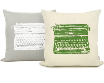 12x18, 16x16 or 18x18 Personalized Typewriter Pillow Case | 20x20 Mid Century Modern Custom Cushion Cover | Your Color and Fabric