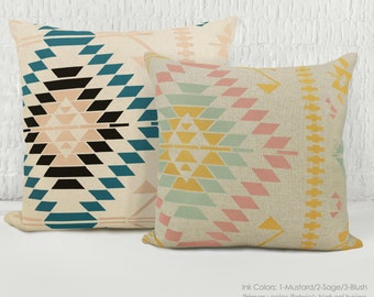 Personalized Kilim Printed Pillow Case | Custom Geometric Tribal Southwestern Native American Cushion Cover | 12x18 16x16 18x18 20x20