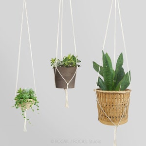 Modern and minimalist macrame plant hanger, DIY hanging planters | Indoor garden Off white pot holder for herbs, hoya and trailing plants