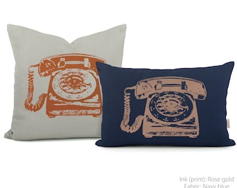 Custom vintage rotary phone decorative pillow case, Personalized 16x16, 12x18, 18x18 or 20x20 urban 60s inspired cushion cover