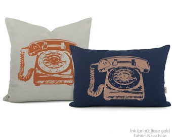Custom Vintage Rotary Phone Pillow Cover, 60s inspired Decor