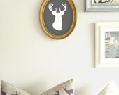 Deer art print in white and dark charcoal grey - Stag head, antler - Woodland wall decor - Instant DOWNLOAD artwork, 8x10 printable art