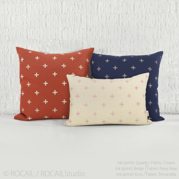 Custom Swiss Cross Pillow Cover, Hand-Printed Geometric Cushion, Minimalist Home Decor