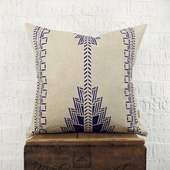 Beige And Central Blue Stripes Square Accent Pillow Cover Beige And Central Blue Stripes Square Accent Pillow Cover