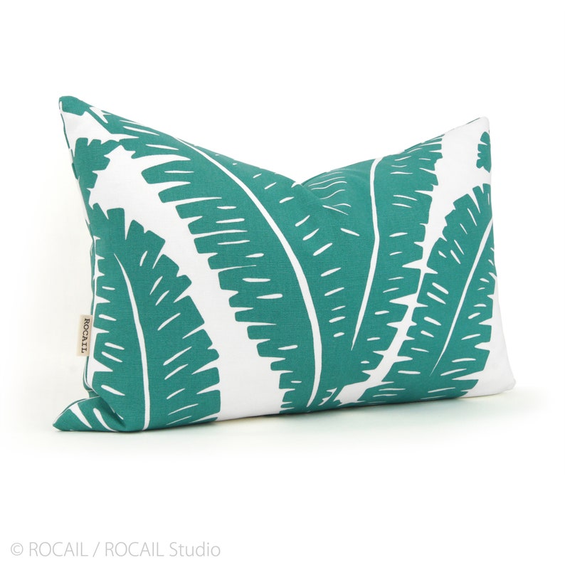 Turquoise and White Tropical Foliage Decorative Throw Pillow Case 12x18, 18x18 or 20x20 Botanical Fern Bohemian Cushion Cover image 5