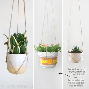 Modern and minimalist macrame plant hanger for DIY hanging planters, Natural beige jute twine pot holder, Indoor garden, Rustic home decor image 6