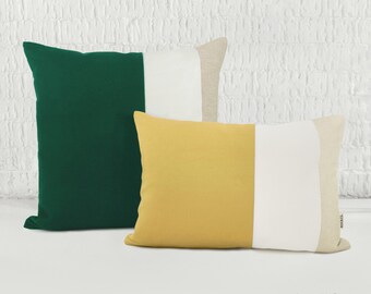 Personalized Color Block Pillow Cover, Modern Striped Cushion, Custom Sizes