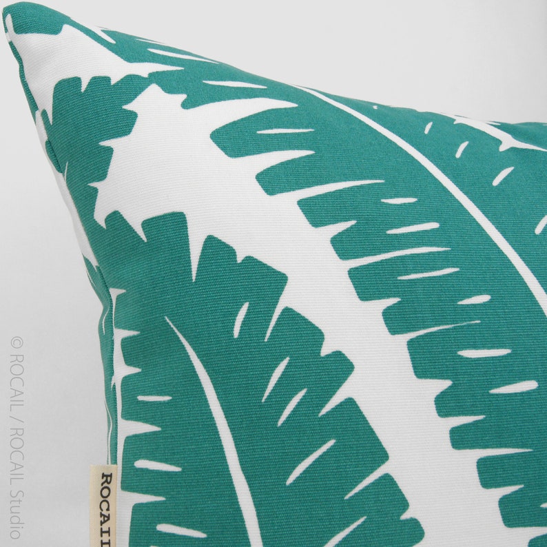 Turquoise and White Tropical Foliage Decorative Throw Pillow Case 12x18, 18x18 or 20x20 Botanical Fern Bohemian Cushion Cover image 6