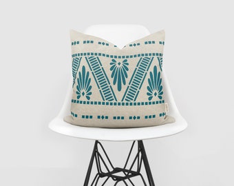 Modern Boho Pillow Cover, Teal Botanical Print, Southwestern Decor, 16x16