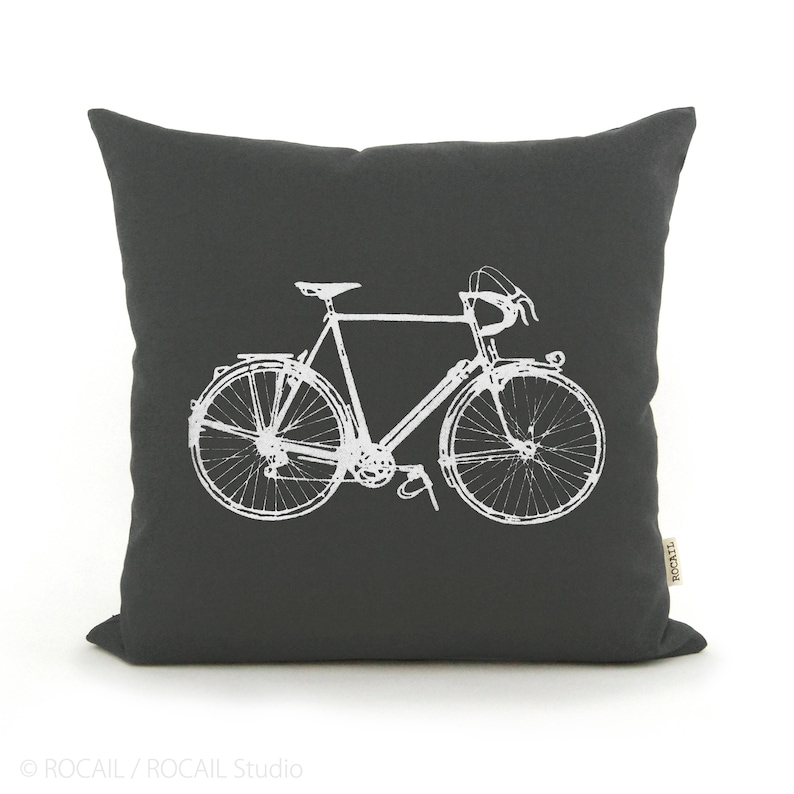 Custom Vintage Bicycle Print Pillow Case, Personalized Industrial Bike Decorative Cushion Cover in 12x18 Lumbar, 16x16, 18x18 or 20x20 image 2