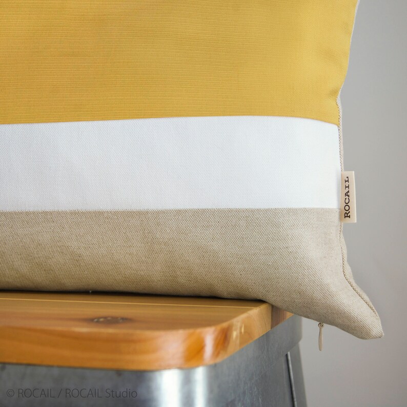 Color Block Decorative Pillow Case in Mustard Yellow, White and Natural 12x18 Geometric Cushion Cover, Modern and Minimalist Home Decor image 3