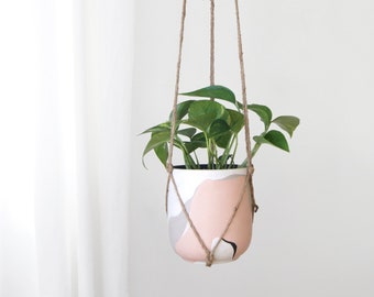 Minimalist jute macrame plant hanger, DIY Hanging planter pot holder, Indoor outdoor garden, Modern Home Decor