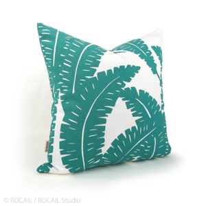 Turquoise and White Tropical Foliage Decorative Throw Pillow Case 12x18, 18x18 or 20x20 Botanical Fern Bohemian Cushion Cover image 3