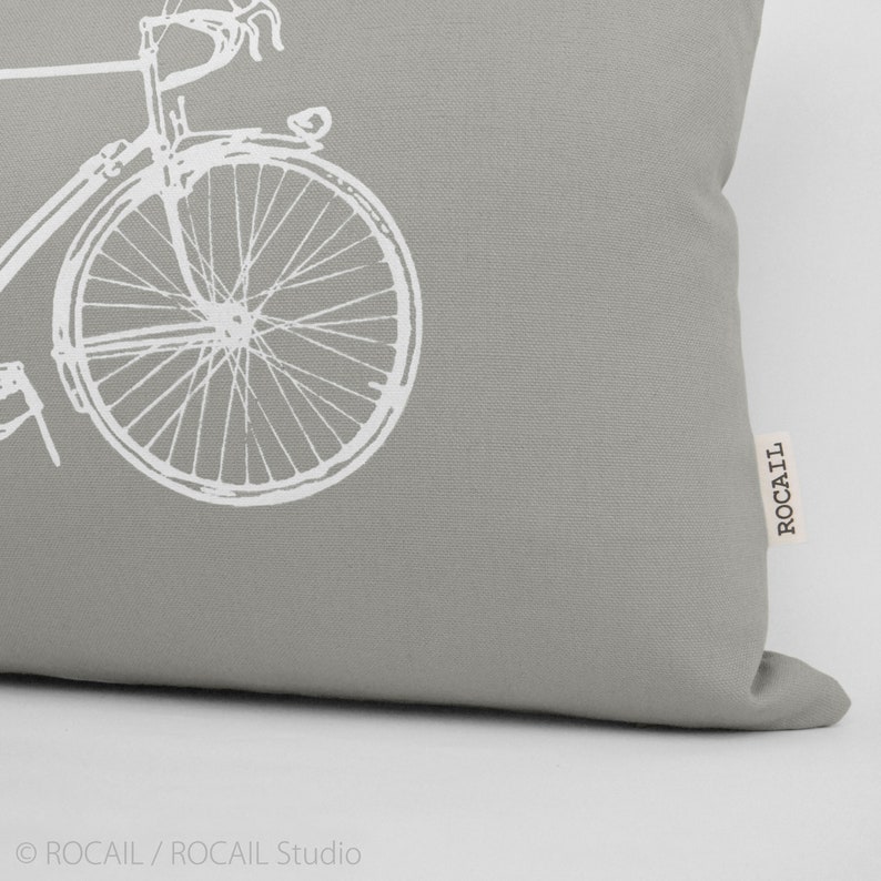 Custom Vintage Bicycle Print Pillow Case, Personalized Industrial Bike Decorative Cushion Cover in 12x18 Lumbar, 16x16, 18x18 or 20x20 image 6