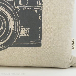 Personalized pillow case with vintage camera print 12x18, 16x16, 18x18, 20x20 custom decorative cushion cover, Modern urban decor image 5