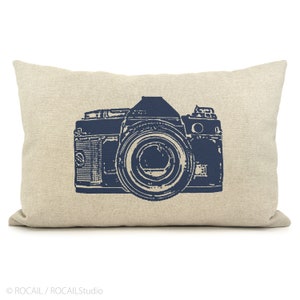 Personalized pillow case with vintage camera print 12x18, 16x16, 18x18, 20x20 custom decorative cushion cover, Modern urban decor image 3