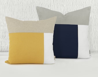 Custom Decorative Color Block Pillow Case, Personalized 12x18, 16x16, 18x18 or 20x20 Cushion Cover | Modern Minimalist Home Decor
