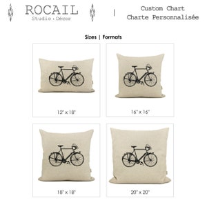 Custom Vintage Bicycle Print Pillow Case, Personalized Industrial Bike Decorative Cushion Cover in 12x18 Lumbar, 16x16, 18x18 or 20x20 image 9