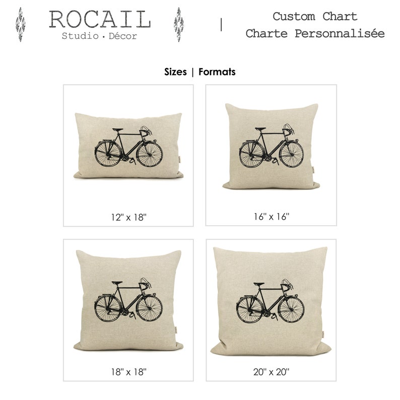 Custom Vintage Bicycle Print Pillow Case, Personalized Industrial Bike Decorative Cushion Cover in 12x18 Lumbar, 16x16, 18x18 or 20x20 image 9