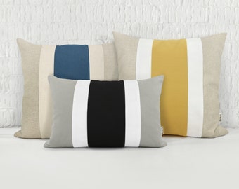 Custom Color Block Pillow Case in 12x18, 12x20, 16x16, 18x18, 20x20 | Personalized Striped Colorblock Accent Decorative Cushion Cover