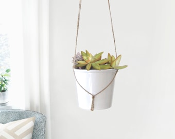 Support à plante style macramé en jute beige naturel | Pour cache-pot suspendu et jardinière suspendue | Décor moderne et jardin intérieur