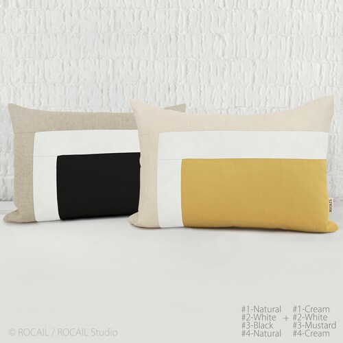 Housse de Coussin Rectangulaire Bloc de Couleur à Personnaliser, Tissus aux Choix | Coussin Décoratif 12x18 | Accent Moderne et Minimaliste