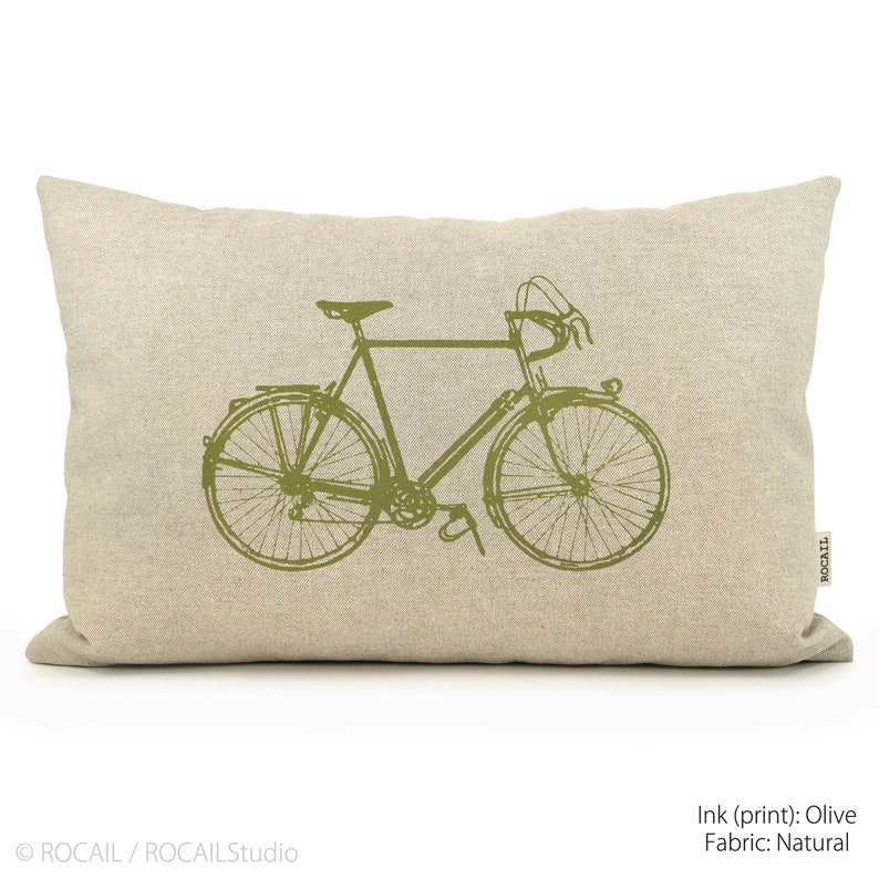 Custom Vintage Bicycle Print Pillow Case, Personalized Industrial Bike Decorative Cushion Cover in 12x18 Lumbar, 16x16, 18x18 or 20x20 image 5